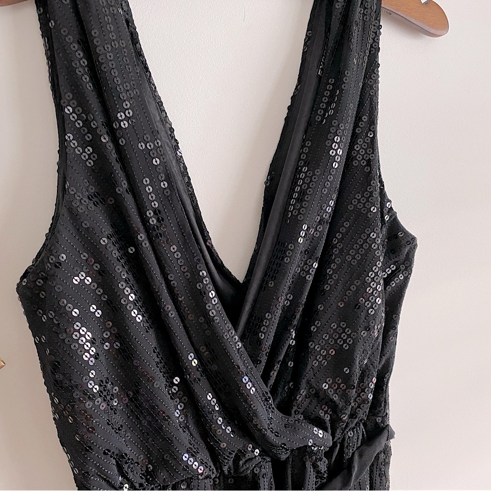 Express Black Sequin Double V-Neck Sleeveless Coc… - image 3